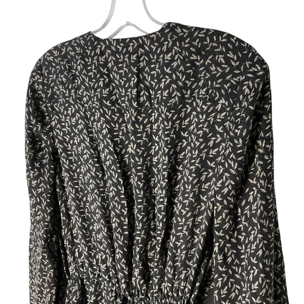 Rebecca Taylor Silk Tiered Mini Dress Black White Leaf Feminine‎ Print Size 6